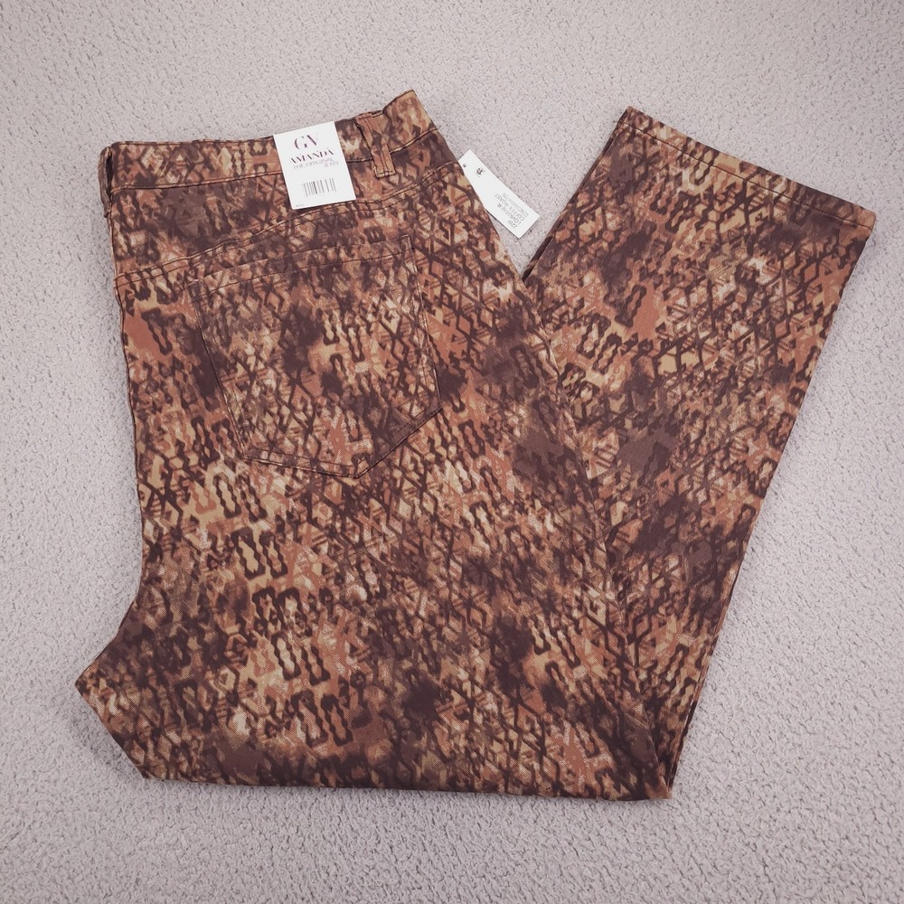 GLORIA VANDERBILT Jeans Womens Size 22W Amanda Tapered Coffee Roast Lattice NEW